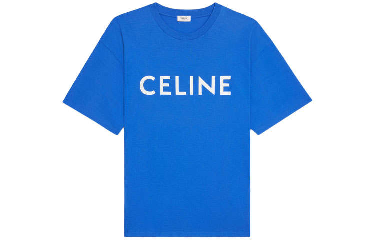 CELINE T Shirts Men's Blue Crew Neck Moderate Straight Fit