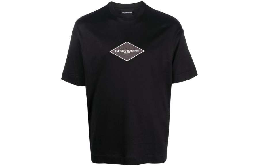EMPORIO ARMANI Letter Logo Embroidered Crew Neck Short Sleeved T Shirt SS23 T Shirt Men's Black