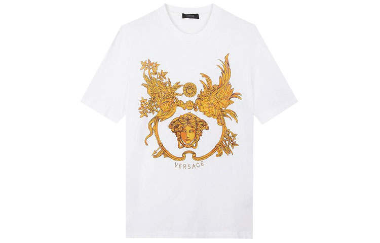 VERSACE T Shirts Men's White Crew Neck Moderate Straight Fit