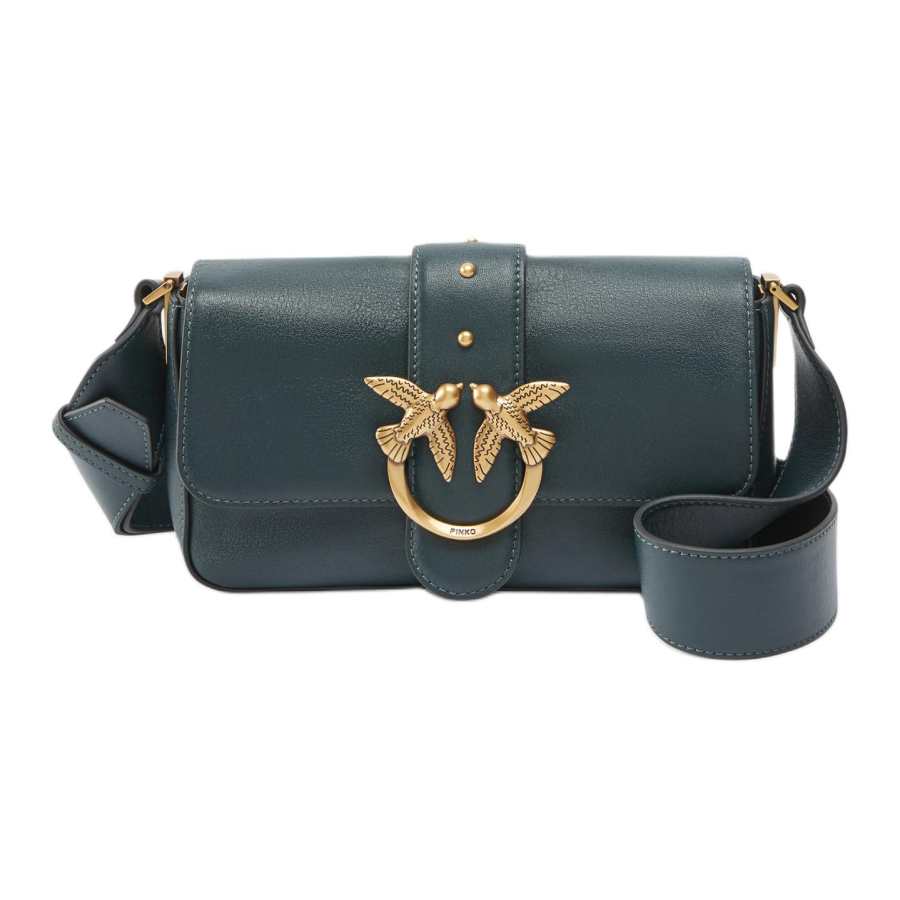 PINKO Love Bag Cow Leather Shoulder Bag Mini Women's Dark Green