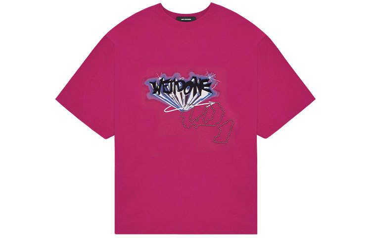 WE11DONE T Shirts Unisex Hot Pink Crew Neck Moderate Straight Fit