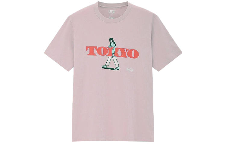 UNIQLO T Shirts Unisex Pink Crew Neck Moderate Straight Fit