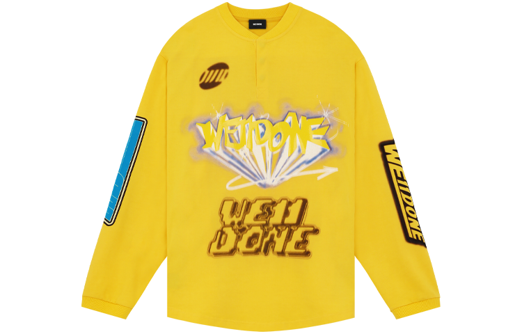 WE11DONE T Shirts Unisex Yellow Crew Neck Moderate Straight Fit