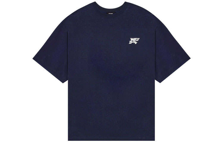 WE11DONE T Shirts Unisex Navy Crew Neck Moderate Straight Fit