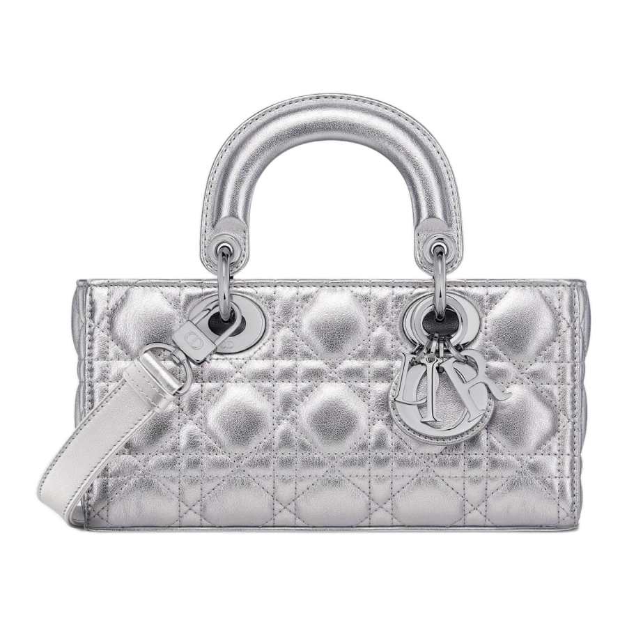 DIOR Lady D Joy Calfskin Handbag Small Women's Silver