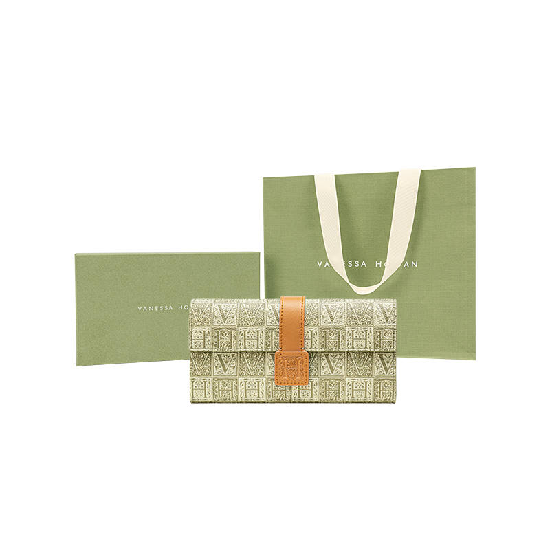 VANESSA HOGAN Cow Leather Wallet Unisex Green/Dark Brown