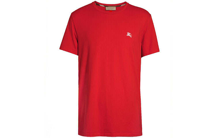 Burberry T Shirts Men's Red Crew Neck Moderate Straight Fit