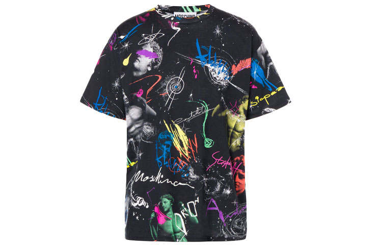 MOSCHINO T Shirts Men's Black Crew Neck Moderate Straight Fit