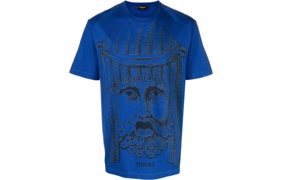 VERSACE T Shirts Men's Blue Crew Neck Moderate Straight Fit