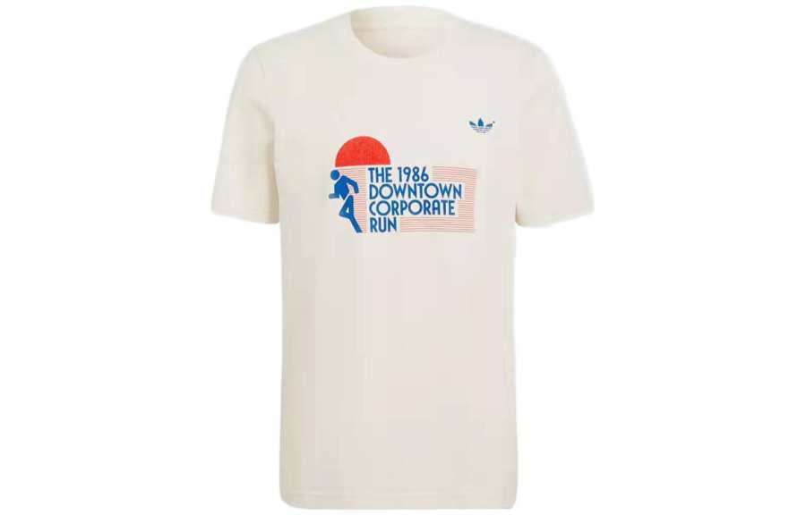 Adidas Originals BLUE VERSION GRAPHIC T Shirts Men's Ecru Crew Neck Moderate Straight Fit