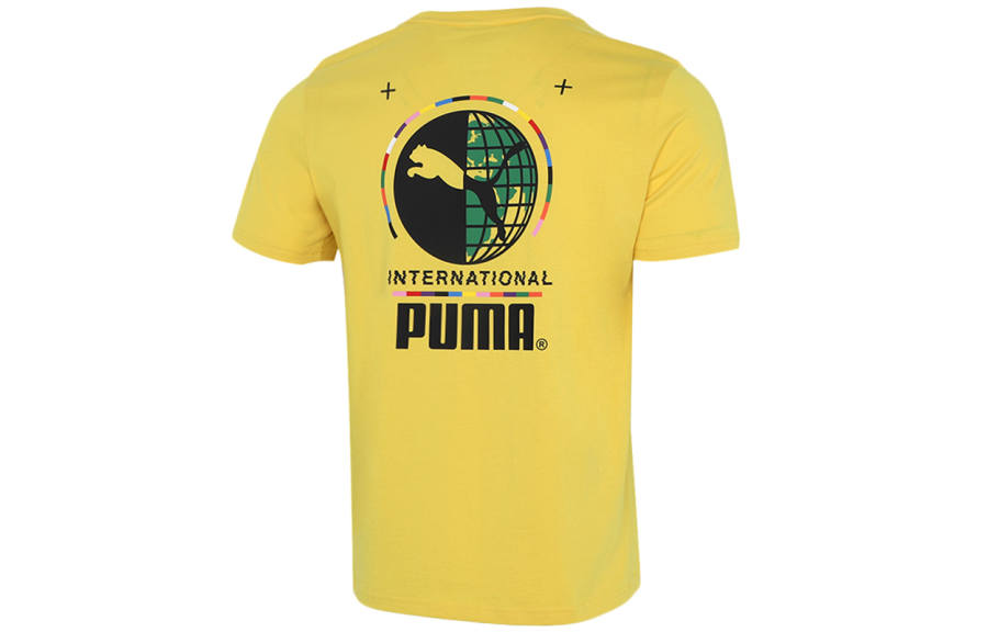 PUMA T Shirts Men's Yellow Crew Neck Moderate Straight Fit