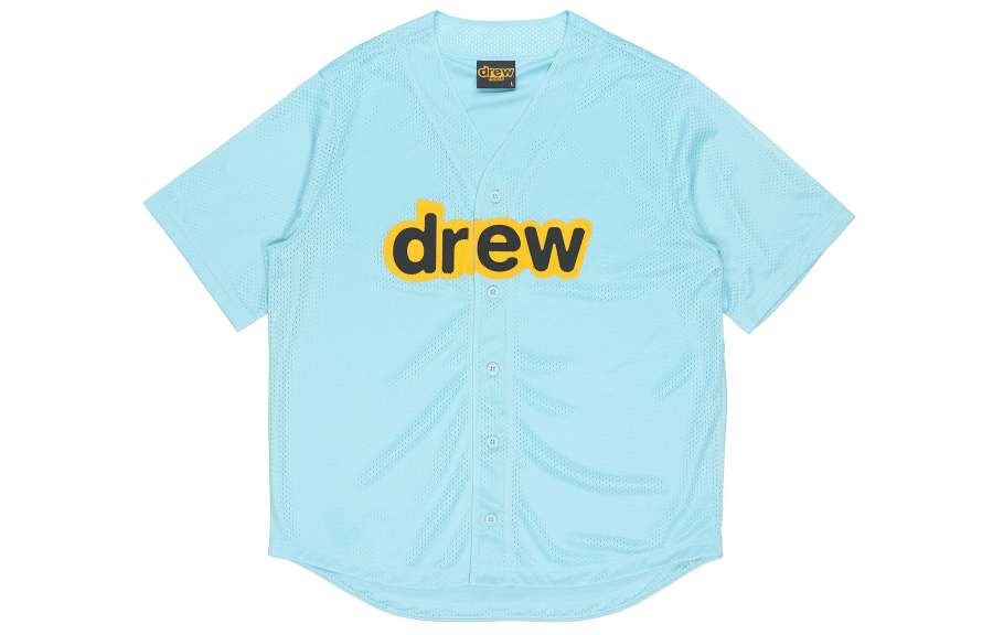 Drew house Letter Logo Series T Shirts Unisex Blue V Neck Moderate Straight Fit