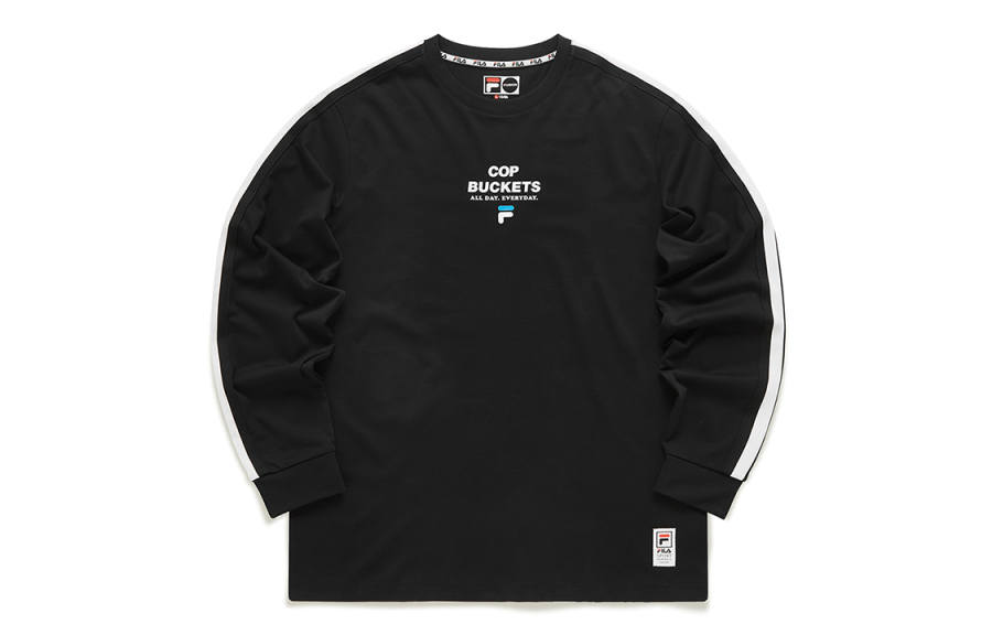 FILA FUSION T Shirts Men's Pitch Black Crew Neck Moderate Straight Fit