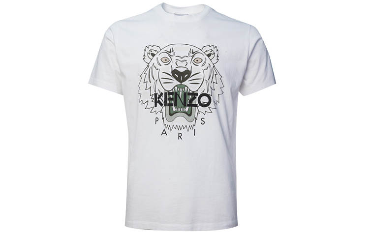 KENZO Classic Tiger Head T Shirts Men's White Crew Neck Moderate Straight Fit