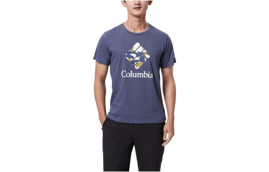 Columbia T Shirts Men's Light Blue Crew Neck Moderate Straight Fit