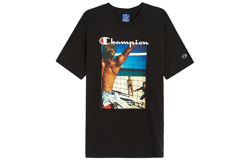 Champion T Shirts Unisex Black Crew Neck Moderate Straight Fit
