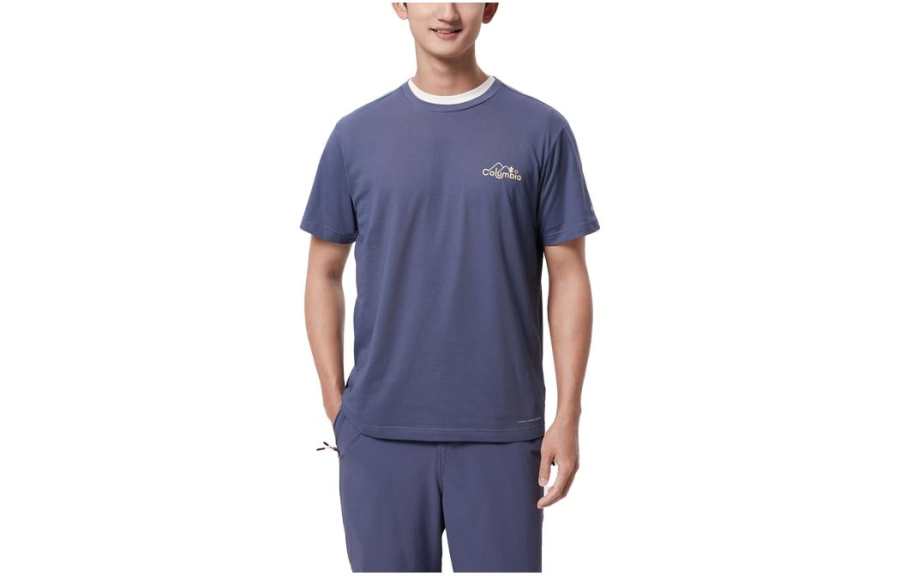Columbia T Shirts Men's Blue Crew Neck Moderate Straight Fit