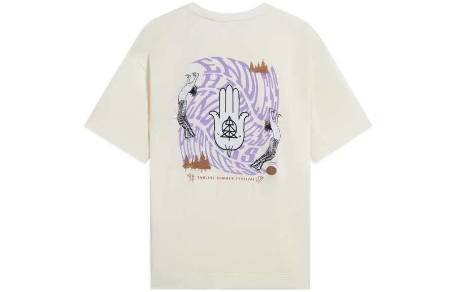 Li-Ning Li Ning Summer Party T Shirts Unisex White Crew Neck Moderate Straight Fit