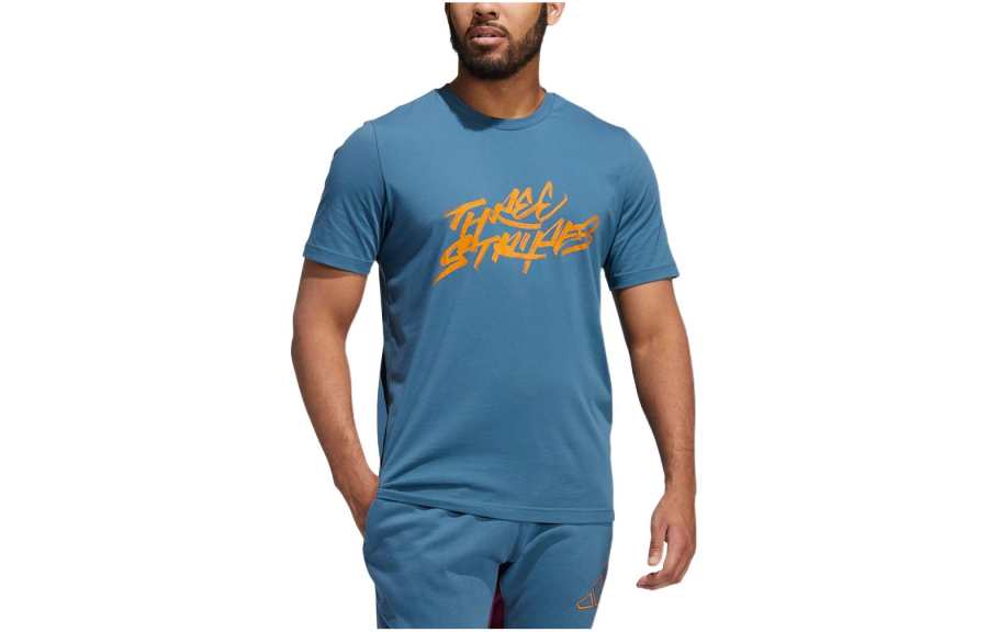 Adidas Adidas T Shirts Men's Blue Crew Neck Moderate Straight Fit