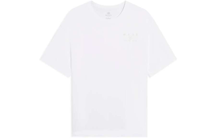 Li-Ning Li Ning T Shirts Unisex White Crew Neck Moderate Straight Fit