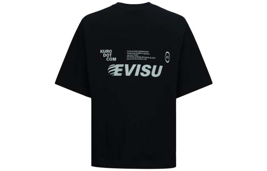 EVISU T Shirts Men's Black Crew Neck Moderate Straight Fit