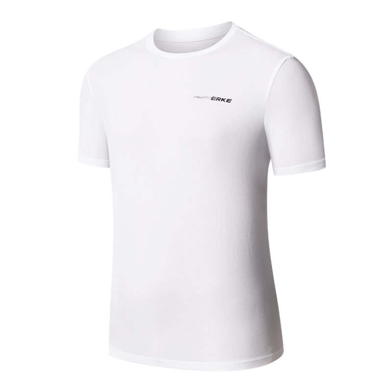 Erke Running T Shirts Men's True White Crew Neck Moderate Straight Fit