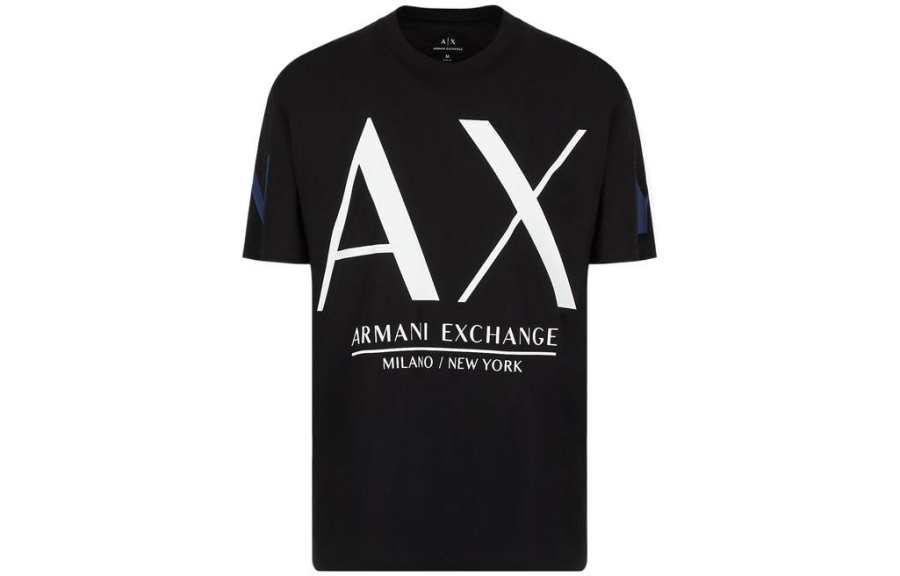 ARMANI EXCHANGE T Shirts Men's Black Crew Neck Moderate Straight Fit