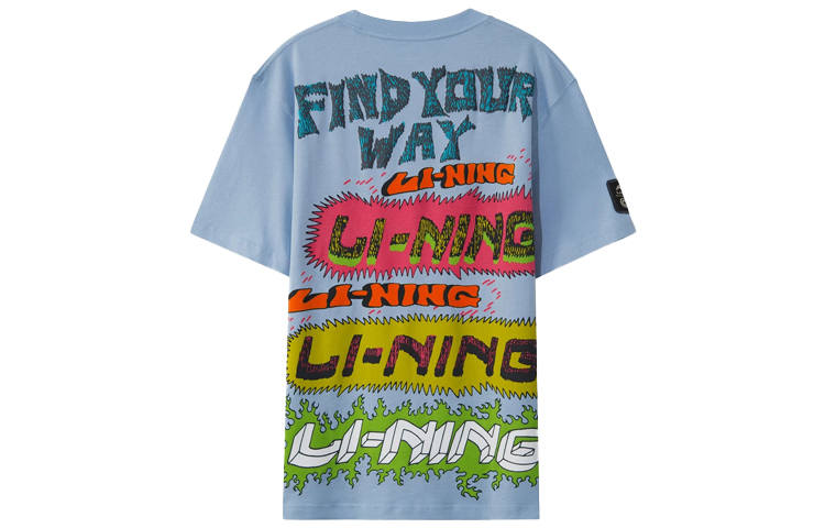Li-Ning Li Ning X Chinatown Market Sports Fashion Collection T Shirts Men's Light Gray Blue Crew Neck Moderate Straight Fit