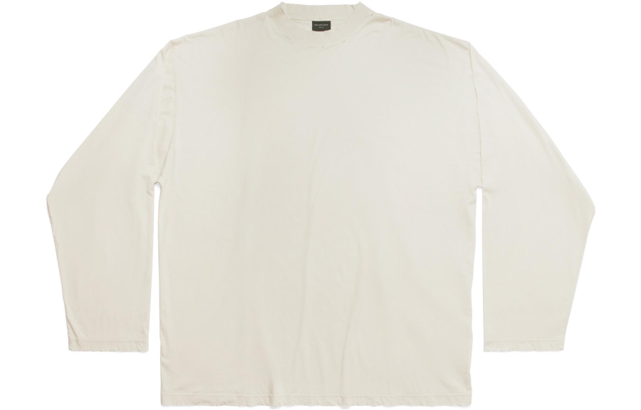 Balenciaga Solid Color Crew Neck Pullover Long Sleeved SS23 T Shirt Loose Fit Unisex Ecru