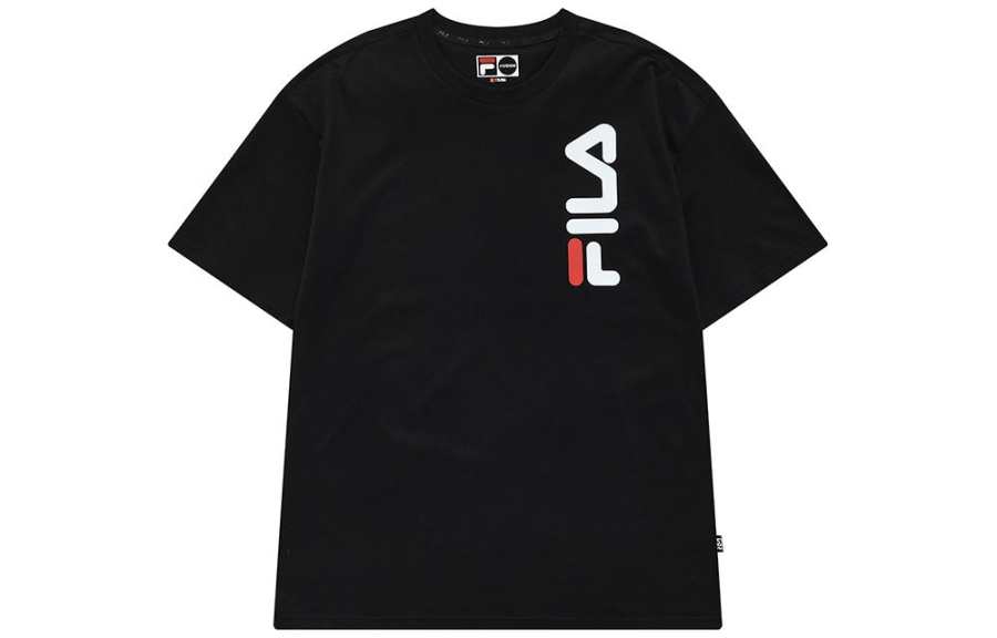 FILA FUSION T Shirts Unisex Black Crew Neck Moderate Straight Fit
