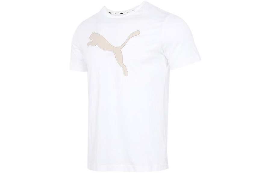 PUMA T Shirts Men's White Crew Neck Moderate Straight Fit