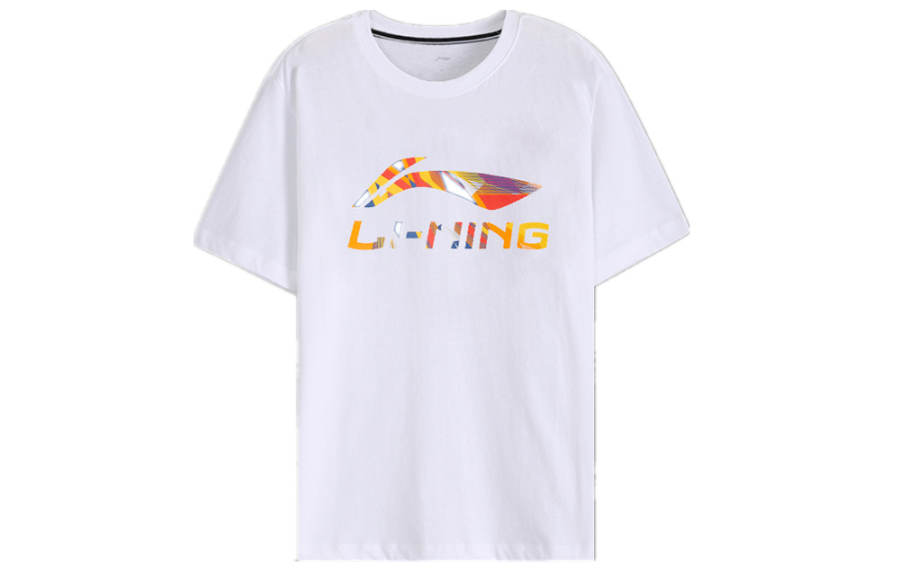 Li-Ning Li Ning T Shirts Men's White Crew Neck Moderate Straight Fit