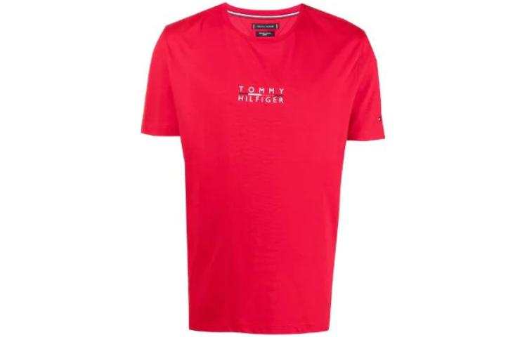 Tommy Hilfiger T Shirts Men's Red Crew Neck Moderate Straight Fit