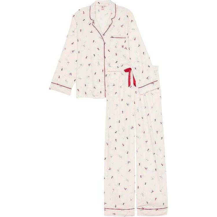 Victoria's Secret Flannel Long Pajama Set/COCONUT WHITE SKIERS Pajama Set Women's Ivory White