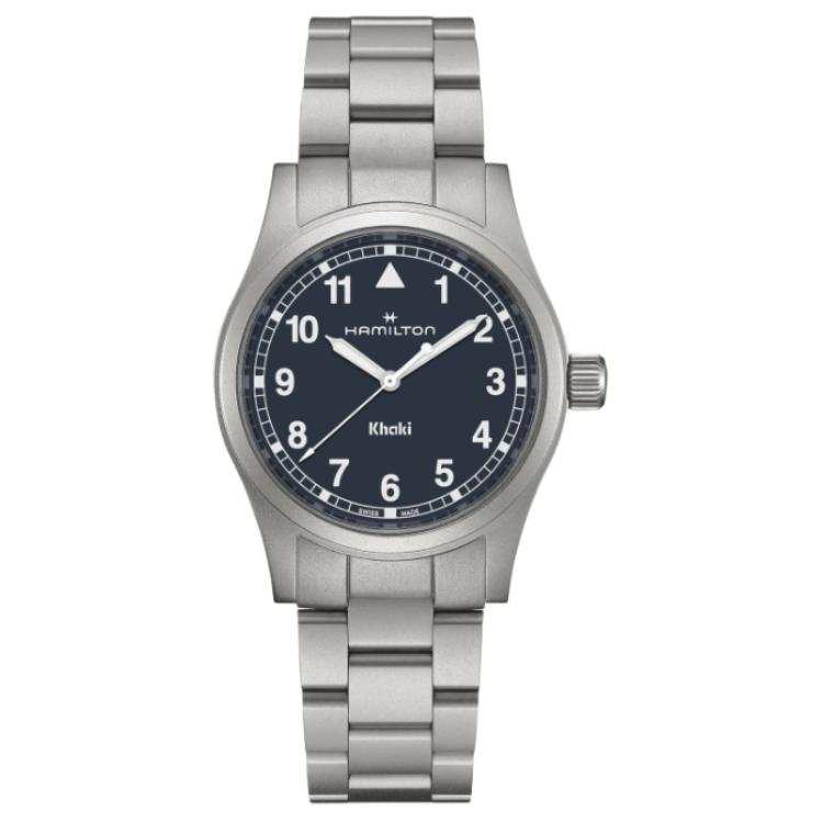 HAMILTON Khaki Field Series Quartz Movement 50m Waterproof Unisex Watch Blue Dial Stainless Steel Watchband
