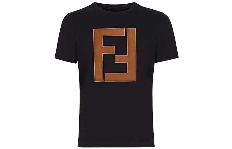 FENDI T Shirts Men's Black Crew Neck Moderate Straight Fit