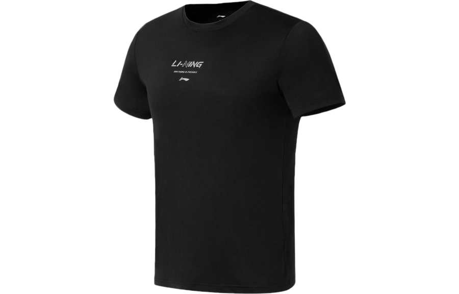Li-Ning Li Ning Fitness Series T Shirts Men's Black Crew Neck Moderate Straight Fit