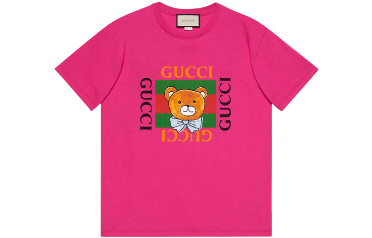 GUCCI T Shirts Men's Fuchsia Crew Neck Moderate