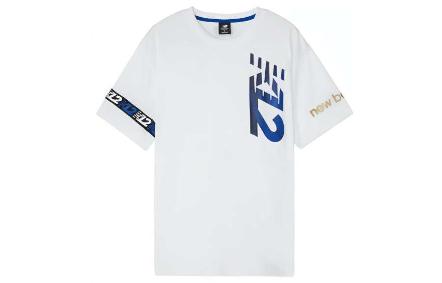 New Balance New Balance T Shirts Men's White Crew Neck Moderate Straight Fit