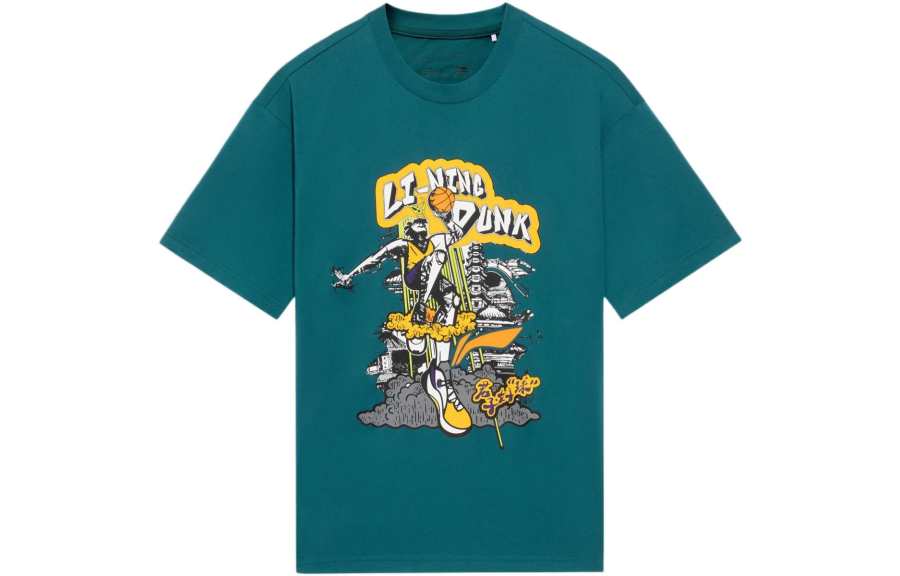 Li-Ning Li Ning Sports Basketball Collection T Shirts Unisex Green Crew Neck Moderate Straight Fit