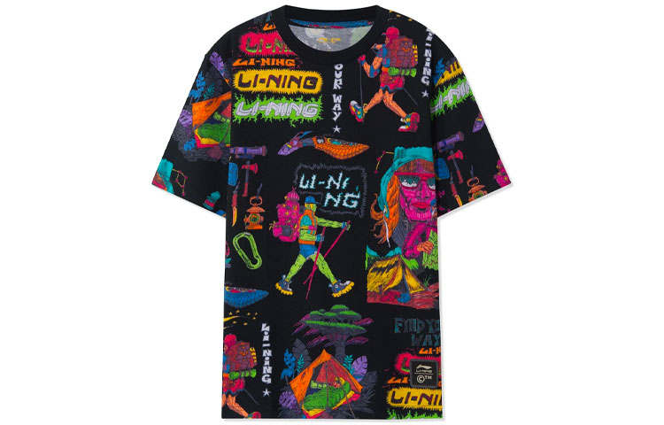 Li-Ning Li Ning X Chinatown Market Sports Fashion Collection T Shirts Men's Black Crew Neck Moderate Straight Fit