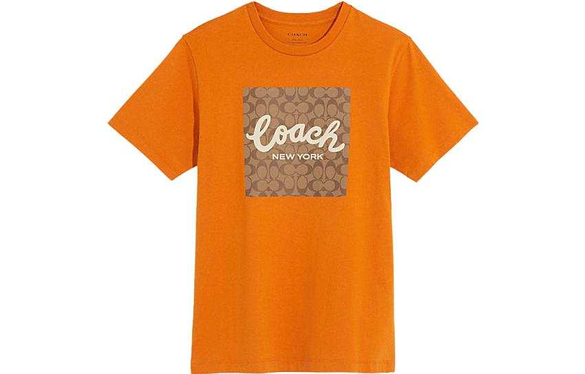 COACH T Shirts Men's Orange Crew Neck Moderate Straight Fit