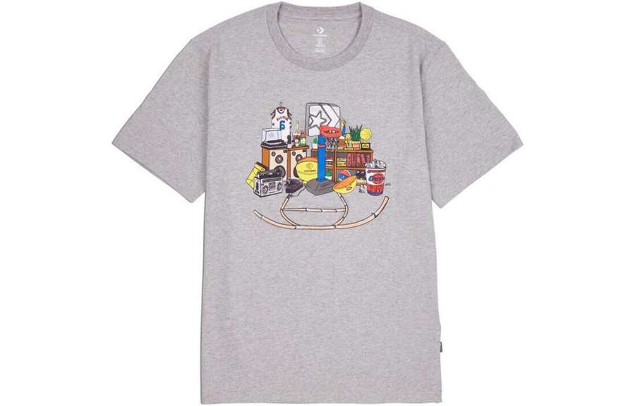 Converse T Shirts Men's Gray Crew Neck Moderate Straight Fit