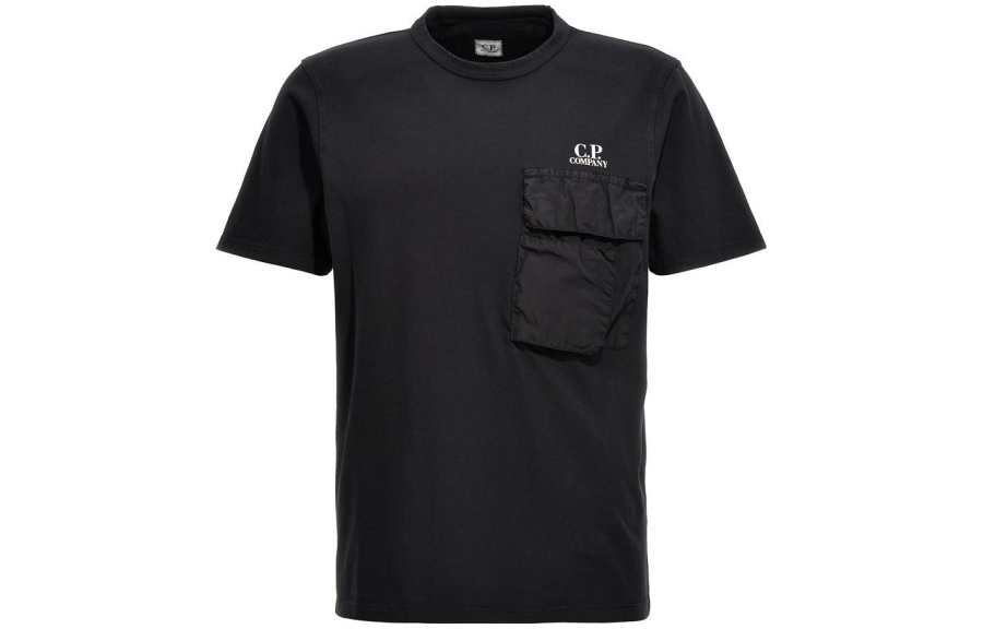 C.P.Company T Shirts Men's Black Crew Neck Moderate Straight Fit