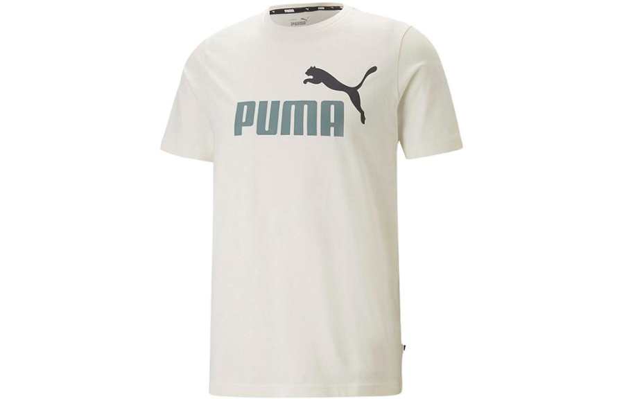 PUMA T Shirts Men's Ecru Crew Neck Moderate Straight Fit