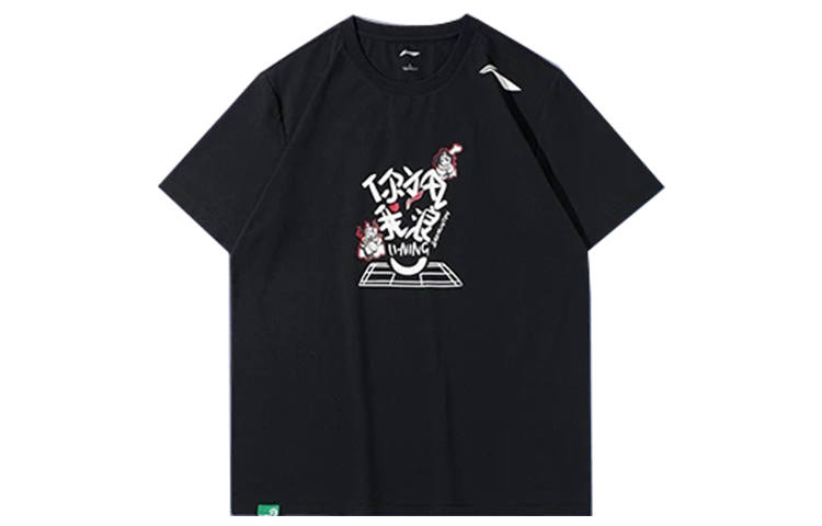 Li-Ning Li Ning Badminton Collection T Shirts Men's Black Crew Neck Moderate Straight Fit