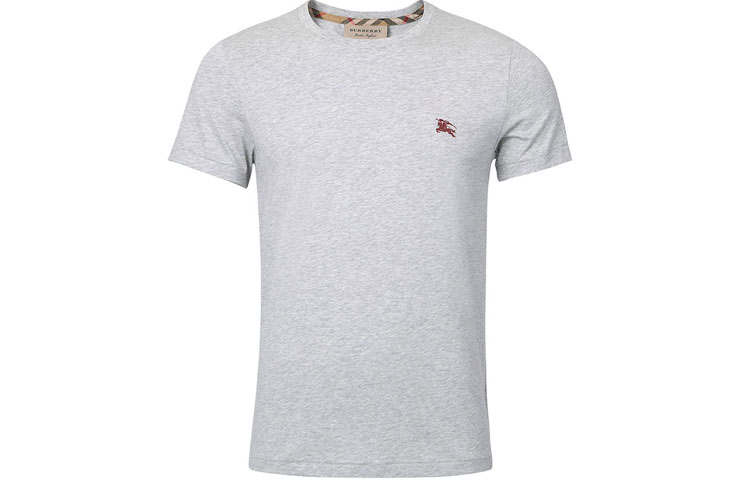 Burberry Men War Horse Embroidered Round Neck Short Sleeve T-shirt Grey