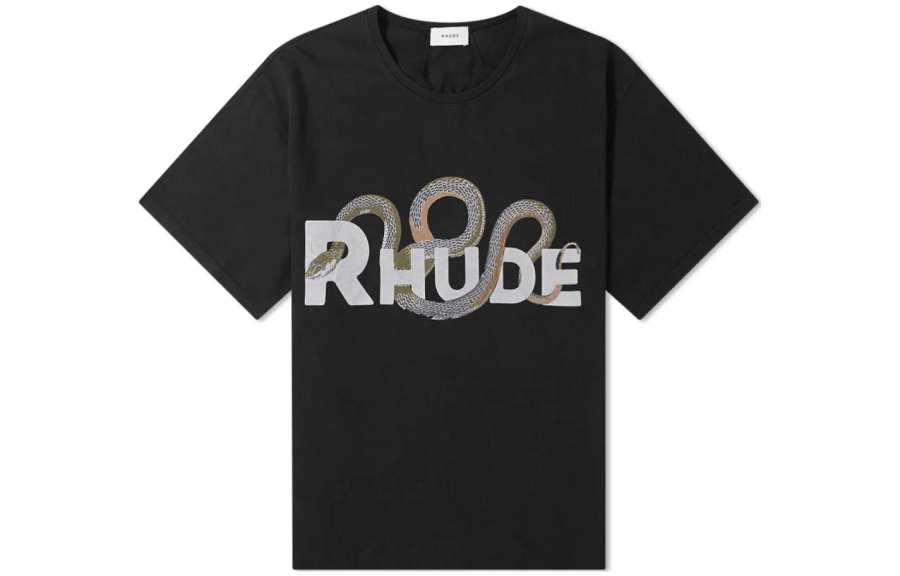 RHUDE T Shirts Men's Black Crew Neck Moderate Straight Fit