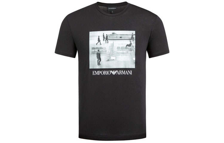 EMPORIO ARMANI T Shirts Men's Black Crew Neck Moderate Straight Fit