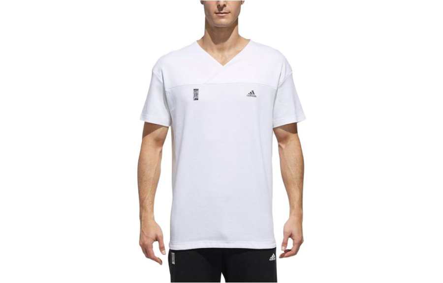 Adidas Adidas T Shirts Men's White V Neck Moderate Straight Fit